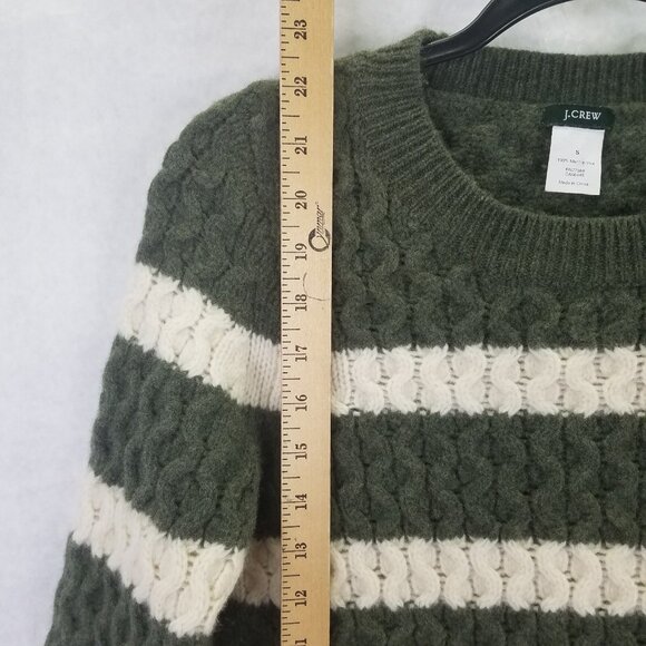 J Crew Chunky Cable Knit Sweater Women's S Merino Wool Green White Striped - Picture 11 of 14